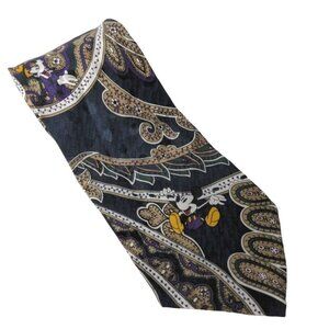 The Disney Store Mickey Mouse Goofy Paisley Gold Green Novelty Silk Necktie